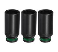QUARKZMAN 3 Pezzi Dado A Impatto Profondo 6 Punti Attacco 1/2" 27mm Metrico Acciaio CR-V Per Dadi Esagonali Bulloni Albero Lunghi 3" Per Riparazione Auto Macchine Verde Nero
