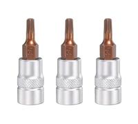 QUARKZMAN 3 Pezzi T20 Attacco A Bussola Torx 1/4" Metrico S2 Argento Rosso | Per Bussole Bit Di Grado Industriale, Chiave A Cricchetto, Attacco Quadrato, Acciaio CR-V