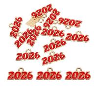 QUARKZMAN 30 Pezzi Charm Numero Smaltato 2026, Charm Pendente Numero Anno Laurea Per DIY Bracciali Orecchini Cappello Portachiavi Festa Laurea, Rosso 18 x 9 mm
