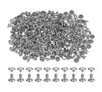 QUARKZMAN 300 Set di Rivetti in Pelle 6 x 6mm Elementi Fissaggio per Borchie con Rivetto a Doppio Cappuccio in Metallo Rivetti per Artigianato Pelle, Tono Argento