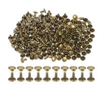 QUARKZMAN 300 Set di Rivetti in Pelle 6 x 6mm Elementi Fissaggio per Borchie con Rivetto a Doppio Cappuccio in Metallo Rivetti per Artigianato Pelle, Tono Bronzo