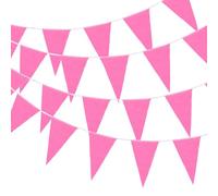 QUARKZMAN 30M/100ft Rosa Bandiera Striscione Cordoncino Appeso con 60pz Bandiere Triangolari Bandierine per Giardino Esterno Matrimonio Festa Compleanno