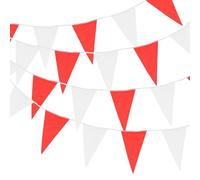 QUARKZMAN 30M/100ft Rosso Bianco Bandiera Striscione Cordoncino Appeso con 60pz Bandiere Triangolari Bandierine per Giardino Esterno Matrimonio Festa Compleanno