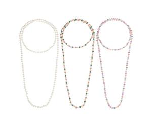 QUARKZMAN 3Pcs Collana Lunga Perle, 59 Pollici Filo Perle Finte Per Donne, Stile Flapper Anni '20 Collana Vintage A Strati Con Perline Costume Miscela Quattro Colori Miscela Sei Colori Beige