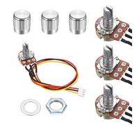 QUARKZMAN 3Set WH148 B100K Ohm Kit Potenziometro, Resistori Variabili A 3 Piedini Con Taper Lineare Singolo E Cavo Di Collegamento Da 20cm, Manopole Rotanti Argentate, Dadi E Rondelle