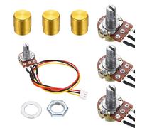 QUARKZMAN 3Set WH148 B10K Ohm Kit Potenziometro, Resistori Variabili A 3 Pinnelli Potenziometro Lineare Singolo Con Cavo Di Collegamento Da 20cm, Manopole Rotanti Dorate, Dadi E