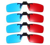 QUARKZMAN 4 Pezzi Occhiali 3D A Clip Rosso Blu/Ciano, Occhiali 3D Anaglifici A Clip Cornice Quadrata Per Cinema Giochi TV Foto Proiettore