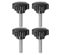 QUARKZMAN 4 Pezzi Pomelli a Stella M10 x 40mm Vite Filettata in Acciaio Inossidabile 304, 46mm Manopola Zigrinata Vite a Testa Zigrinata a 6 Stelle Plastica Impugnatura Manopola, Nero