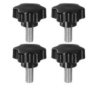 QUARKZMAN 4 Pezzi Pomelli a Stella M12 x 25mm Vite Filettata in Acciaio Inossidabile 304, 46mm Manopola Zigrinata Vite a Testa Zigrinata a 6 Stelle Plastica Impugnatura Manopola, Nero
