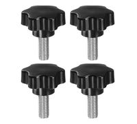 QUARKZMAN 4 Pezzi Pomelli a Stella M12 x 30mm Vite Filettata in Acciaio Inossidabile 304, 46mm Manopola Zigrinata Vite a Testa Zigrinata a 6 Stelle Plastica Impugnatura Manopola, Nero