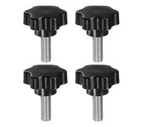 QUARKZMAN 4 Pezzi Pomelli a Stella M12 x 35mm Vite Filettata in Acciaio Inossidabile 304, 46mm Manopola Zigrinata Vite a Testa Zigrinata a 6 Stelle Plastica Impugnatura Manopola, Nero