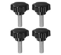 QUARKZMAN 4 Pezzi Pomelli a Stella M12 x 40mm Vite Filettata in Acciaio Inossidabile 304, 46mm Manopola Zigrinata Vite a Testa Zigrinata a 6 Stelle Plastica Impugnatura Manopola, Nero