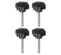 QUARKZMAN 4 Pezzi Pomelli a Stella M8 x 60mm Vite Filettata in Acciaio Inossidabile 304, 46mm Manopola Zigrinata Vite a Testa Zigrinata a 6 Stelle Plastica Impugnatura Manopola, Nero