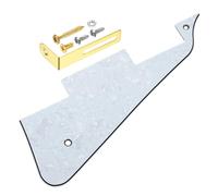 QUARKZMAN 4 Ply LP Guitar Pickguard, 2-Hole Electric Guitar Pickguard Scratch Plate With Gold Chrome Bracket For Les Standard Series, White Pearl