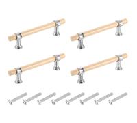 QUARKZMAN 4 Pz Maniglie per Cassetti in Legno Regolabili a T Bar 96mm/3.8" Centrale Buco Manopole per Cassetti Comò Doppio Buco Maniglie per Mobili con Viti per Casa Cucina, Legno/Argento
