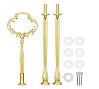 QUARKZMAN 4 Set Maniglia per Vassoio Torta Cupcake Piatto Dolce Accessori Supporto Asta per Stand Torta Matrimonio Festa, 3 Piani Fiore Oro