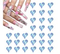 QUARKZMAN 40 Pcs Cristalli per Unghie a Forma di Cuore 3D Charm per Unghie 8x9mm Cuore Storto Strass per Decorazione Fai Da Te per San Valentino, Blu Intenso