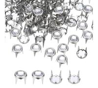 QUARKZMAN 40 pezzi Borchie di Strass 8mm Rotondo Argento e Bianco | Perline a Gabbia, Testa di Chiodo Piatta, Rivetti di Cristallo a Griffe, per Abbigliamento in Pelle e Cinture Fai da Te