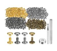 QUARKZMAN 400 Set di Rivetti in Pelle 6 x 6mm Elementi Fissaggio Borchie Rivetto a Doppio Cappuccio Metallo con 3 Attrezzi Montaggio per Artigianato Pelle Riparazioni, 4 Colori
