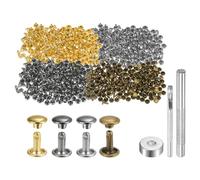 QUARKZMAN 400 Set di Rivetti in Pelle 8 x 7mm Elementi Fissaggio Borchie Rivetto a Doppio Cappuccio Metallo con 3 Attrezzi Montaggio per Artigianato Pelle Riparazioni, 4 Colori