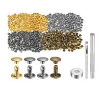 QUARKZMAN 400 Set di Rivetti in Pelle 8 x 8mm Elementi Fissaggio Borchie Rivetto a Doppio Cappuccio Metallo con 3 Attrezzi Montaggio per Artigianato Pelle Riparazioni, 4 Colori