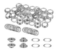 QUARKZMAN 40Set Occhielli per Teloni con Rondelle 12mm Occhiello Strumento Metallici color Rame per Tende Tessuti Cinture in Pelle Scarpe Borse DIY, Tono Argento (Perforatrice Non Inclusa)