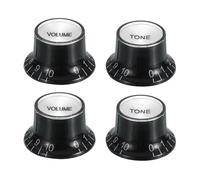 QUARKZMAN 4Pcs Metric Top Hat Bell Knobs, 2 Volume 2 Tone Control Guitar Knobs Set For Electric Guitar Bass Split Shaft Pots, Nero Con Parte Superiore Argentata