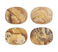 QUARKZMAN 4Pcs Pietre Di Chakra Pietre Cristallo 7 Chakra Palmari Levigate | Incise Con Simboli Reiki, Cristalli Di Guarigione Reiki, In Diaspro Paesaggistico, Per Alleviare L'Ansia