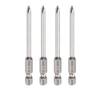 QUARKZMAN 4Pz #2 Punte Cacciavite Phillips PH2 1/4" Gambo Esagonale 3" (75mm) Lungo 4mm Asta Punta Trapano a Croce Magnetiche acciaio S2 Inserti per Avvitatore Industriale, Grigio