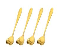 QUARKZMAN 4pz Acciaio Inossidabile Fiore Cucchiai 5 Pollici Cuore Forma Caffè Cucchiaio Piccolo Cucchiaio Dessert Cucchiaio per Torta Espresso Zucchero, Oro