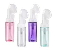 QUARKZMAN 4pz Distributore Sapone Schiumogeno Vuoto, 2oz/60ml Flacone Schiuma Detergente Viso Bottiglie Viaggio con Spazzola per Sapone Liquido Chiaro/Viola Chiaro/Verde Chiaro/Rosso Chiaro