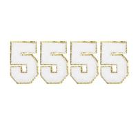 QUARKZMAN 4pz Patches Numeri Scintillio 8.4cm / 3.3" in Toppe Termoadesive con Numeri Ricamati in Ciniglia per Magliette Sportive, Cappello e Borse Dell'Uniforme della Squadra (Bianco, 5)