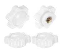 QUARKZMAN 4pz Pomelli a Stella con Filettatura Femmina M5, Testa da 25mm, Plastica con Foro Non Passante Maniglie di Serraggio Avvitate in Ottone Manopole Filettate, Bianco