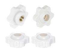 QUARKZMAN 4pz Pomelli a Stella con Filettatura Femmina M5, Testa da 25mm, Plastica con Foro Passante, Vite in Ottone, Manopole a Compressione Filettate, Bianco