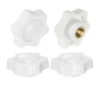 QUARKZMAN 4pz Pomelli a Stella M10 con Filettatura Femmina, Testa da 38mm, Plastica con Foro Non Passante Maniglie di Serraggio Avvitate in Ottone Manopole Filettate, Bianco