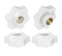 QUARKZMAN 4pz Pomelli a Stella M10 con Filettatura Femmina, Testa da 38mm, Plastica con Foro Passante, Vite in Ottone, Manopole a Compressione Filettate, Bianco