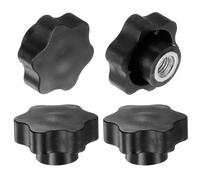 QUARKZMAN 4pz Pomelli a Stella M12 Filettatura Femmina Testa 48mm Plastica con Foro Non Passante Maniglie di Serraggio Avvitate in Ottone Manopole Filettate, Nero