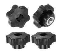 QUARKZMAN 4pz Pomelli a Stella M12 Filettatura Femmina Testa 48mm Plastica con Foro Passante, Vite in Ottone, Manopole a Compressione Filettate, Nero