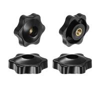 QUARKZMAN 4pz Pomelli a Stella M5 con Filettatura Femmina, Testa da 32mm, Plastica con Foro Passante, Vite in Ottone, Manopole a Compressione Filettate, Nero