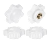 QUARKZMAN 4pz Pomelli a Stella M6 con Filettatura Femmina, Testa da 25mm, Plastica con Foro Non Passante Maniglie di Serraggio Avvitate in Ottone Manopole Filettate, Bianco