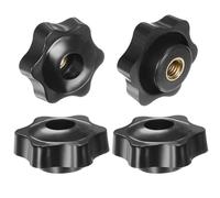QUARKZMAN 4pz Pomelli a Stella M8 con Filettatura Femmina, Testa da 38mm, Plastica con Foro Passante, Vite in Ottone, Manopole a Compressione Filettate, Nero