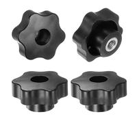 QUARKZMAN 4pz Pomelli a Stella M8 con Filettatura Femmina, Testa da 48mm, Plastica con Foro Passante, Vite in Ottone, Manopole a Compressione Filettate, Nero