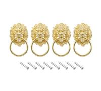 QUARKZMAN 4pz Pomelli Testa di Leone, 3,54" x 2" Lega di Zinco Pomello Testa di Leone Vintage Maniglia Porta Decorativa Ring Pomello per Cancello Armadi Cassetti, Oro