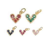 QUARKZMAN 5 Pcs Charm A Cuore Colorati Misti, Mini Pendenti A Cuore In Zirconia Cubica All'ingrosso Con Anello Di Collegamento In Rame Per Creazione Di Gioielli Fai Da Te Accessori