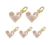 QUARKZMAN 5 Pcs Charm A Cuore Rosa Mini Pendenti A Cuore In Zirconia Cubica Molti Per San Valentino Charm In Rame Con Ring Di Giunzione Per Creazione Di Gioielli Fai Da Te Collana