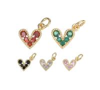 QUARKZMAN 5 Pcs Cuori Charm Colorati Mixati Mini Pendenti Cuore Zirconia Cubica Bulk Amore Rame Con Ring Di Collegamento Per Creazione DIY Gioielli Collana Braccialetto Piccoli