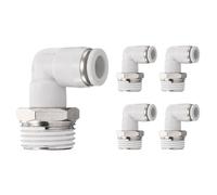QUARKZMAN 5 raccordi push-to-connect, gomito maschio 5/16 pollici diametro esterno tubo x filettatura NPT 1/2 pollici, kit di raccordo in plastica, connettore push lock PL5/16-N04, bianco