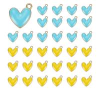 QUARKZMAN 50 Pezzi Charm A Cuore In Lega Smaltata, Pendenti A Cuore Per Creazioni Di Gioielli Fai Da Te Per Collane Bracciali Orecchini Portachiavi, Blu/Giallo
