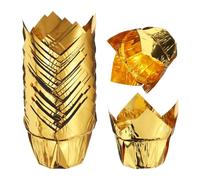 QUARKZMAN 50 Pezzi Pirottini per Frittella Cupcake Tulipano Pirottini Oro