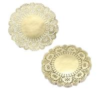 QUARKZMAN 50 pizzi di carta 5 pollici oro rotondi usa e getta, tovagliette decorative traforate a fiore per assorbimento, per torte, dessert, decorazione alimentare, matrimoni, compleanni